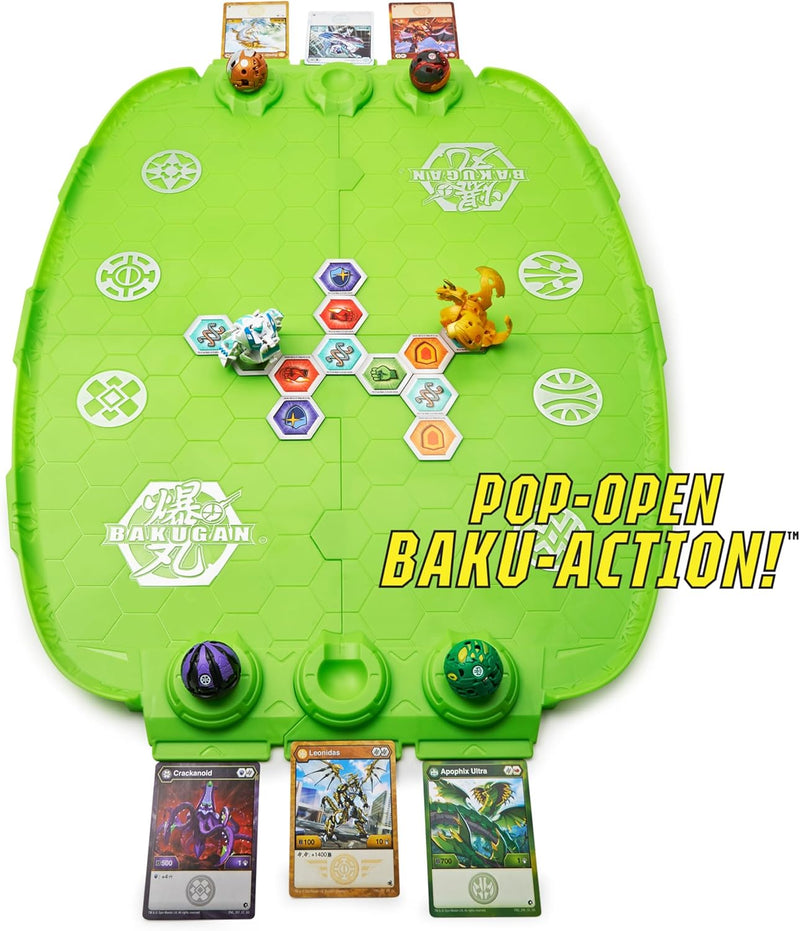 BAKUGAN Evo Battle Arena, zerlegbares Spielfeld in neongrün mit exklusivem Aurelus Leonidas