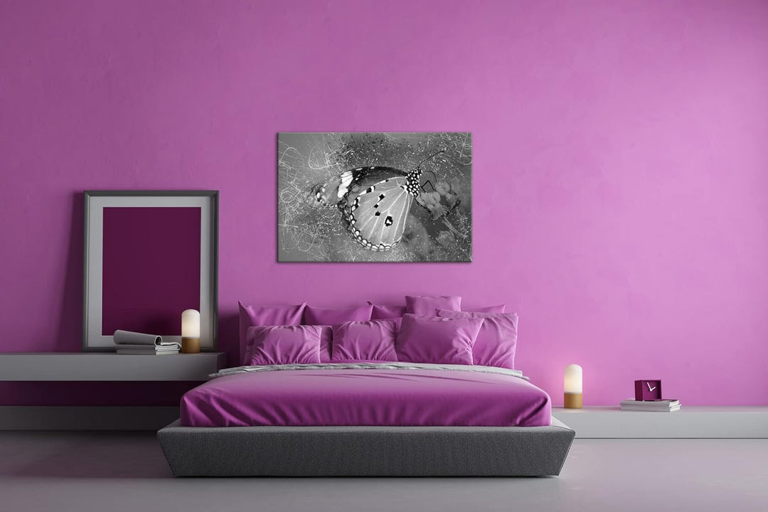 deyoli kleiner Schmetterling auf Nahrungssuche Format: 80x60 als Leinwand, Effekt: Schwarz&Weiss, Mo