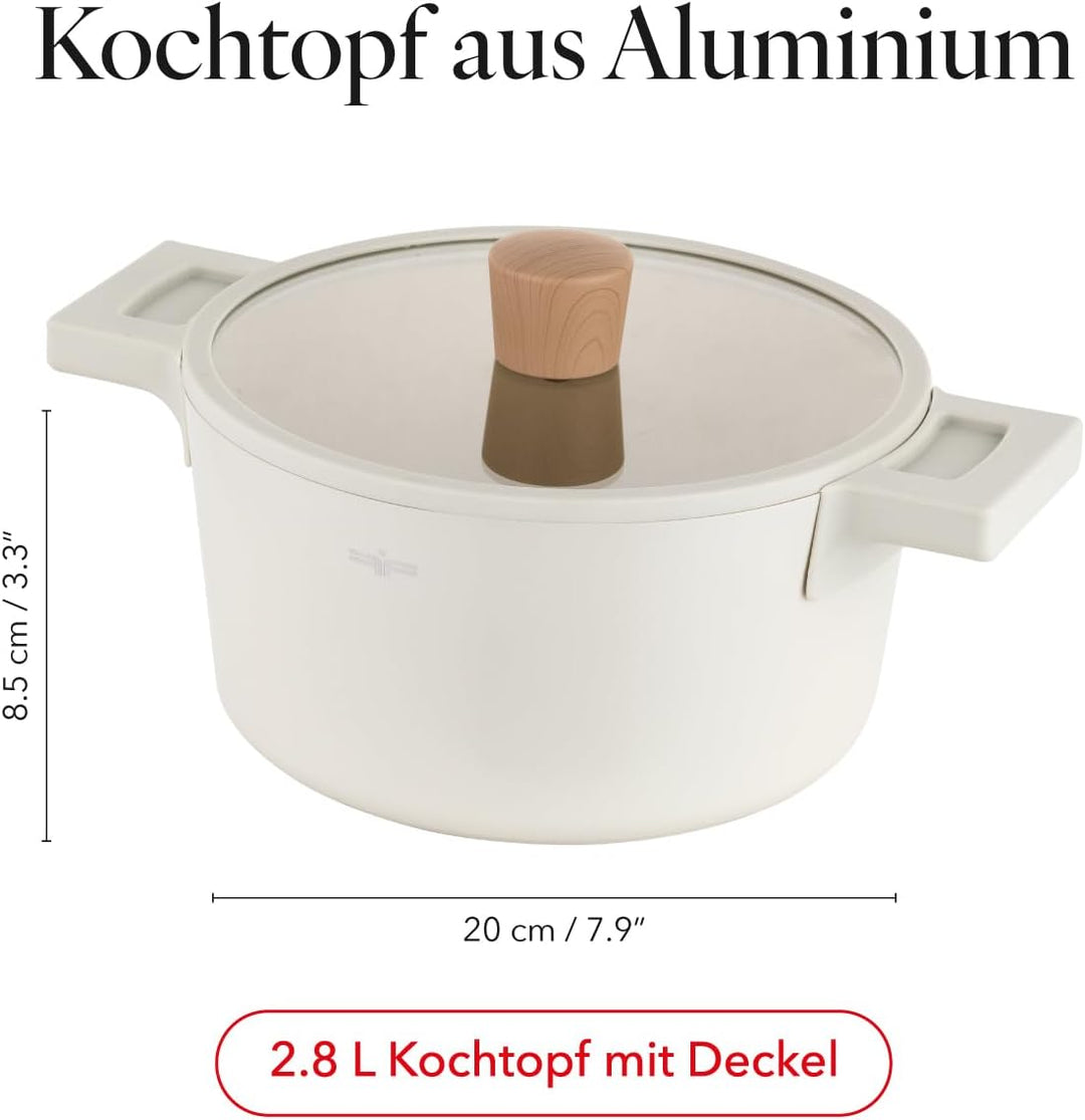 FLORINA Nube Aluminium-Topf | 20 cm | 2,8 l | Induktionsgeeignet | Kratzfeste Keramikbeschichtung |