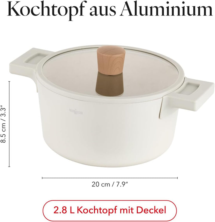 FLORINA Nube Aluminium-Topf | 20 cm | 2,8 l | Induktionsgeeignet | Kratzfeste Keramikbeschichtung |