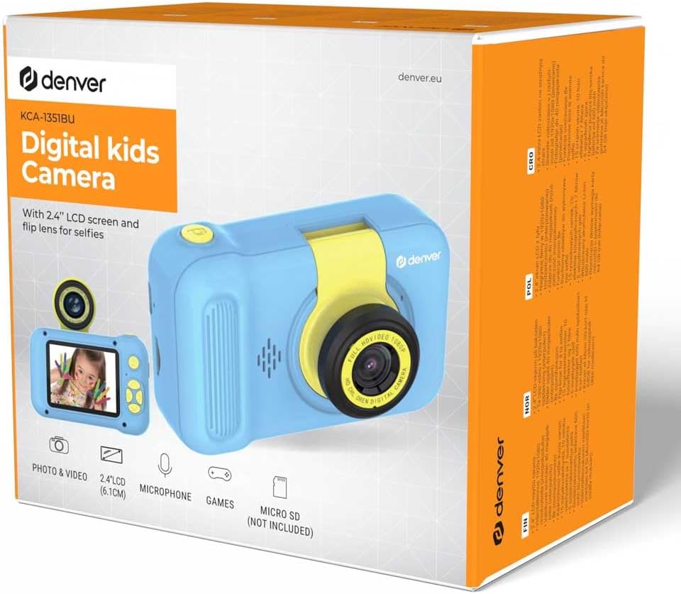 Denver KCA-1351BU Blau Kinderkamera – 40 MP, Flip-Objektiv für Selfies, Eingebaute Spiele, 2.4-Zoll