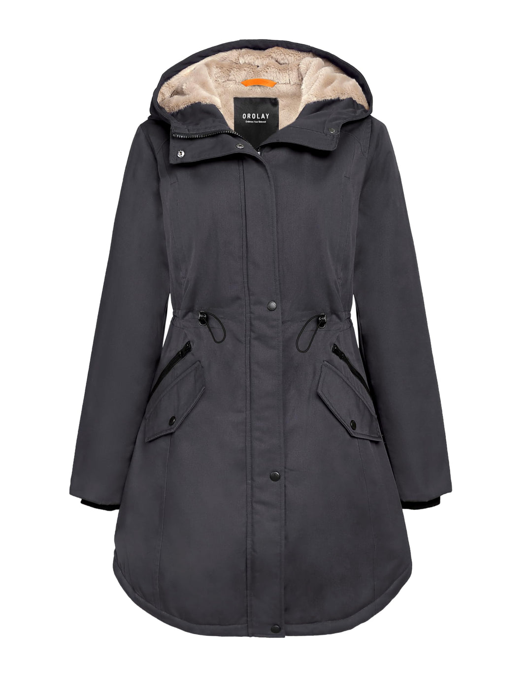 Orolay Damen Kapuzen Fleece Gefüttert Parka-Mantel Mittlere Länge Winter Draussen Gepolstert Jacke X