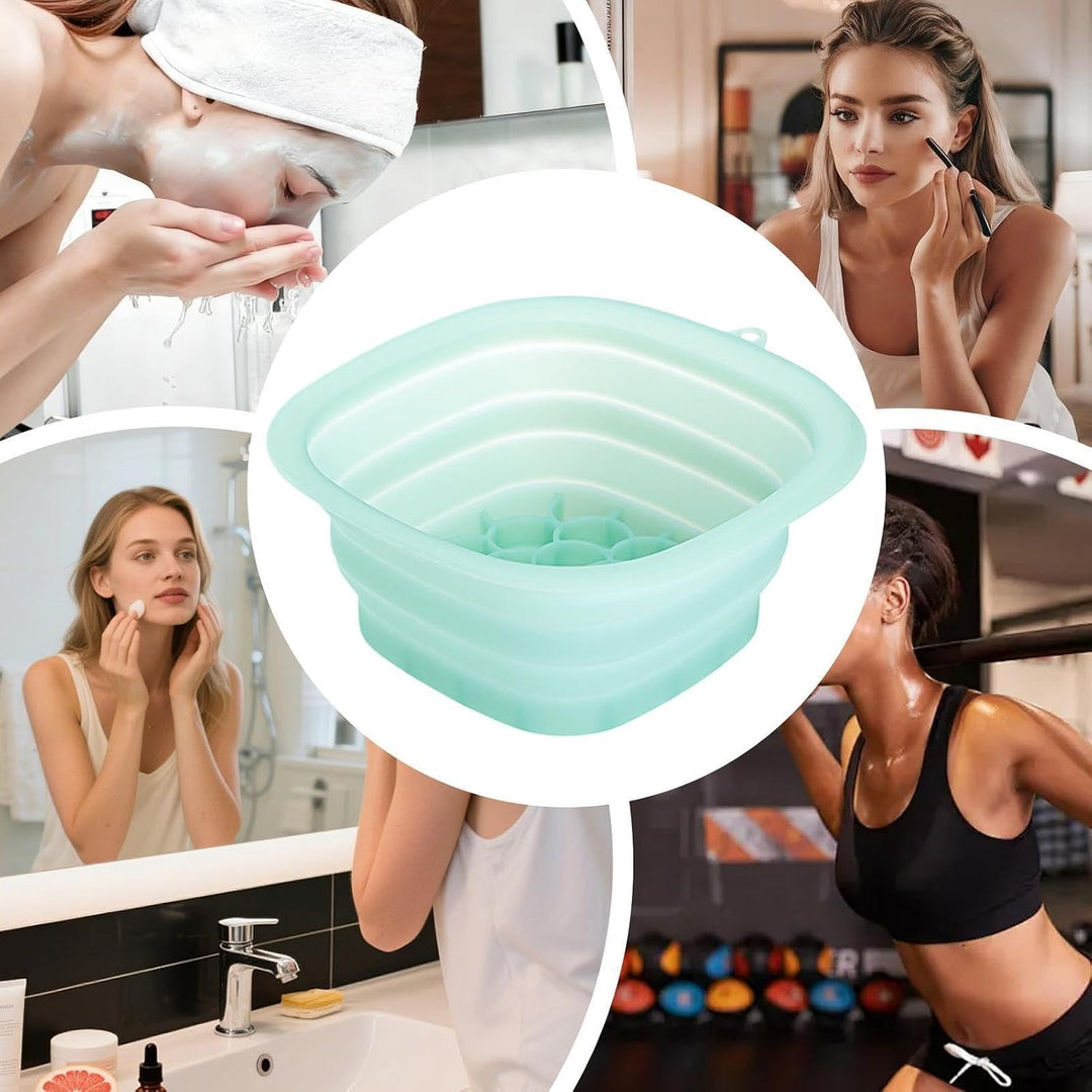 Face Bowl for Ice, 25.6x24x11.4cm Portable Foldable Silicone Facial Tub, Cold Water Skincare Tool fo