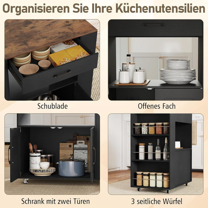 GOPLUS Küchenwagen, Servierwagen mit Schublade, Zweitüriger Schrank, Dreistufiges Gewürzregal, Wasse