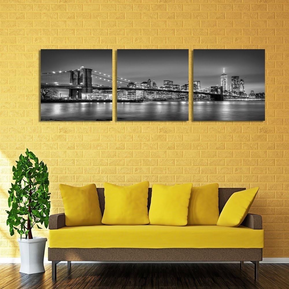 Feeby Bilder 3 Teile Brooklyn Bridge New York 180x60 cm Wohnzimmer Schlafzimmer Büro Flur Küche Mode