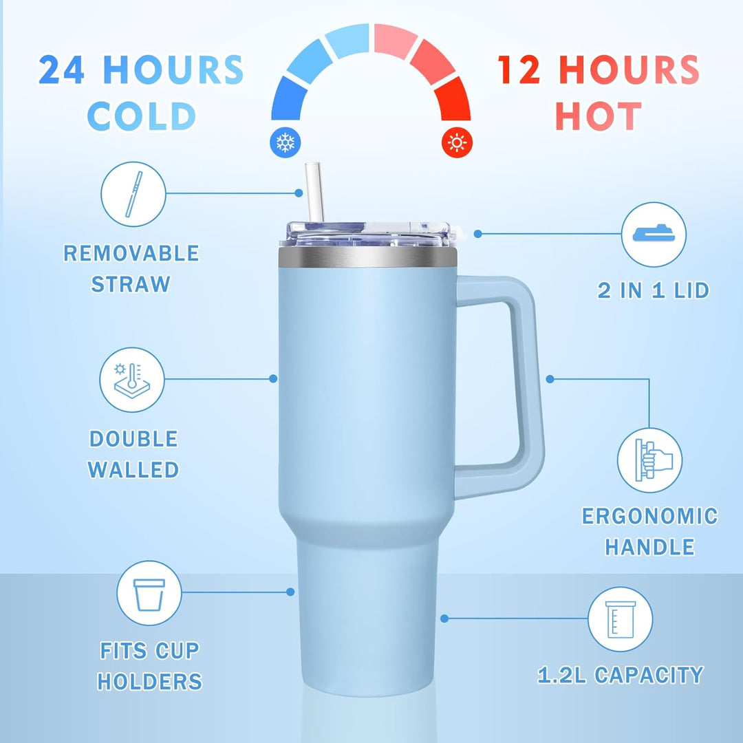 Thermobecher mit 2-in-1-Deckel 1180ML, Kaffeebecher to go Thermo, Trinkbecher mit Deckel und Strohha