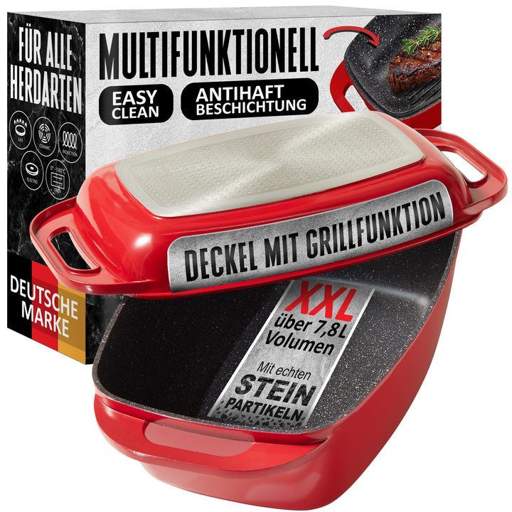 STONELINE Bräter Induktion 43 x 26 cm, 7,8 L, Bräter mit Deckel backofengeeignet, Deckel als Auflauf