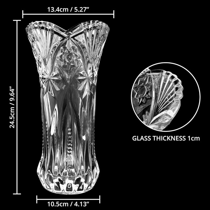 Kurtzy Blumen Vasen Set Kristall Glasvase Rund (2er Pack) 24,5 cm Hohe Vase - Moderne Dekorative Mel