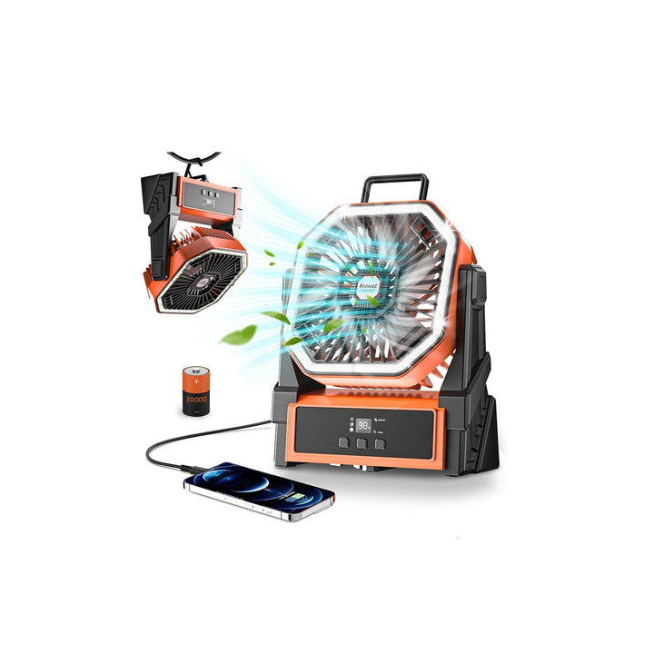 Kssvzz 30000mAh Camping Ventilator, 4 Geschwindigkeiten USB Ventilator Aufladbar mit LED, 270° Drehu
