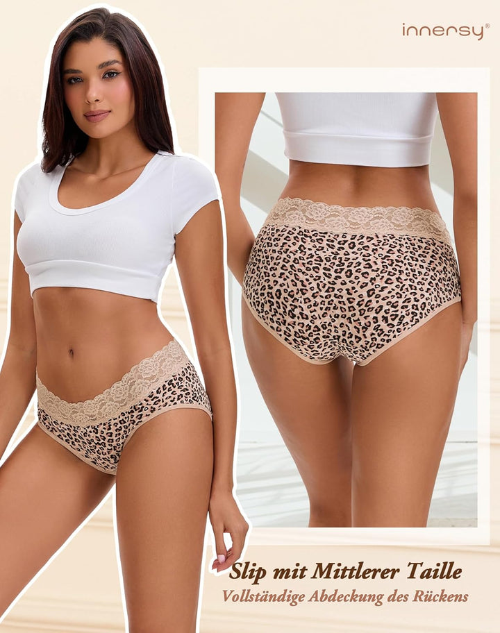 INNERSY Unterhosen Damen Baumwolle Slips mit Spitze Bequeme Hipster Unterwäsche Mehrpack 6 36 4 Mail
