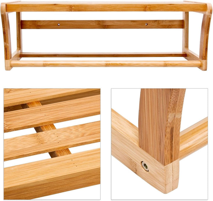 Relaxdays Wandregal mit Handtuchstange aus Bambus HBT 20 x 60 x 26 cm Badregal zur Wandmontage als H