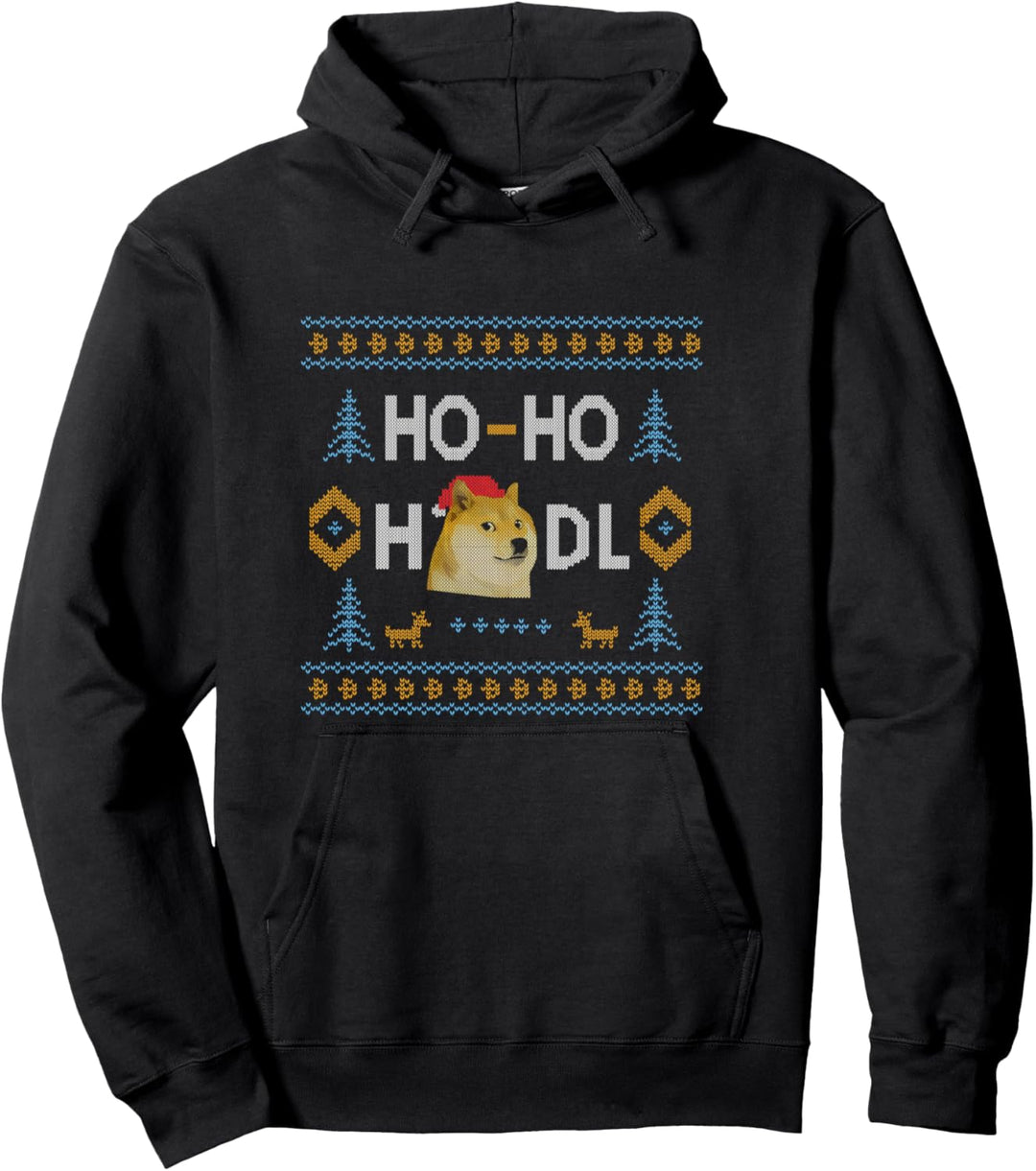 Ho-Ho Hodl Dogecoin Hold On For Dear Life Ugly Christmas Pullover Hoodie