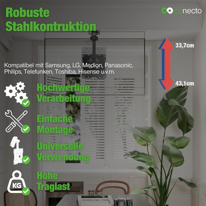 Conecto Deckenhalterung für Fernseher, geeignet für 19-43 Zoll, klappbar, höhenverstellbar, schwenkb