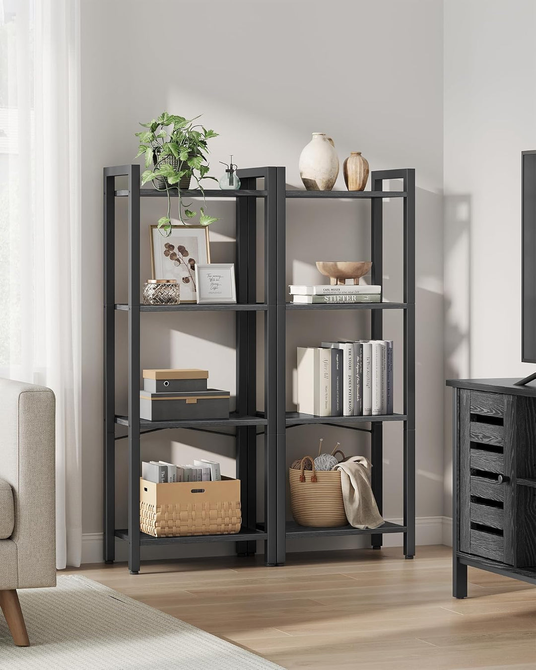 VASAGLE Regal, Bücherregal, Standregal, DVD-Regal, mit 4 Ebenen, Büroregal, offene Ablagen, für Büro