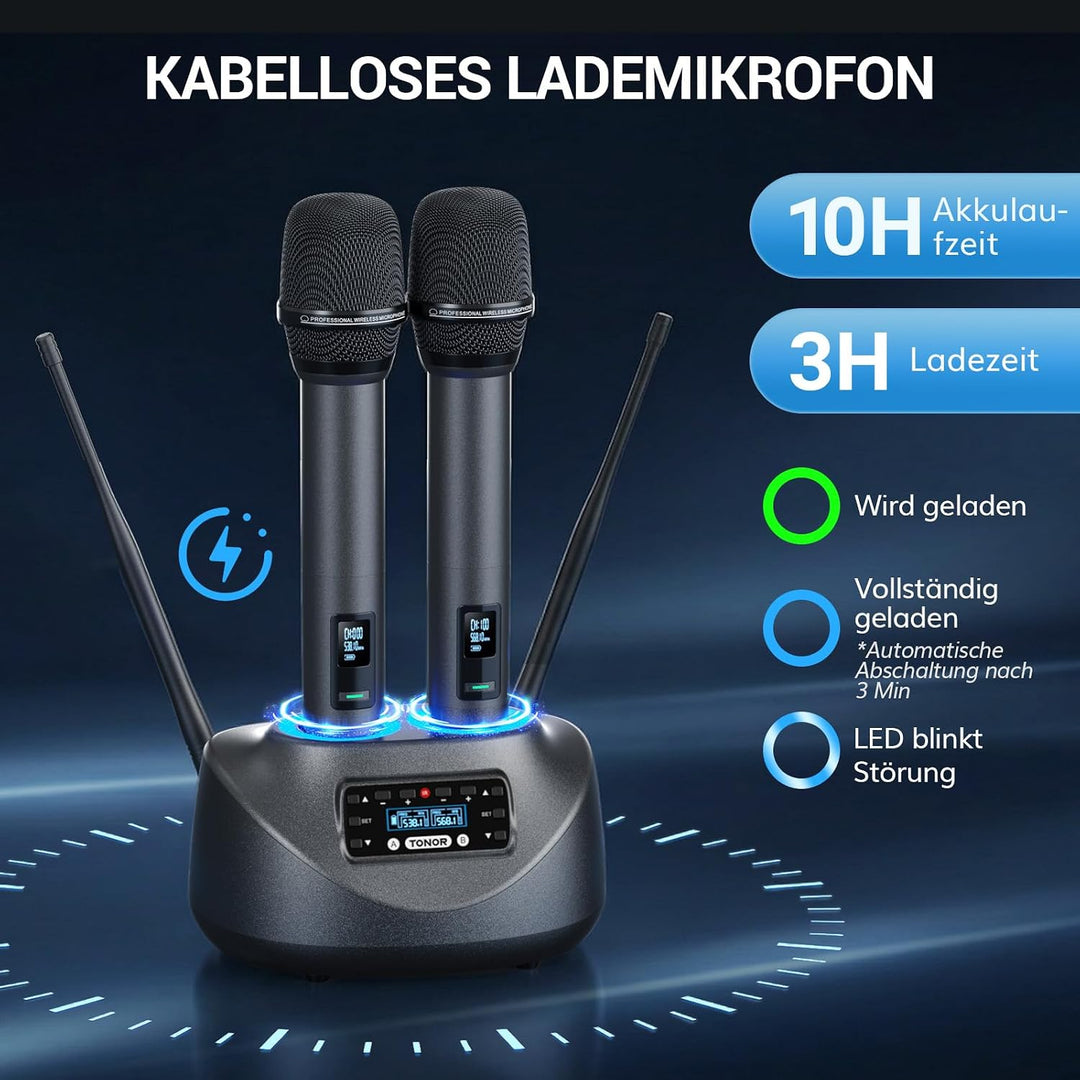 TONOR Wiederaufladbares Funkmikrofon Set, Bluetooth Mikrofon, Auto Scan, IR-Kopplung, Kabellos – für