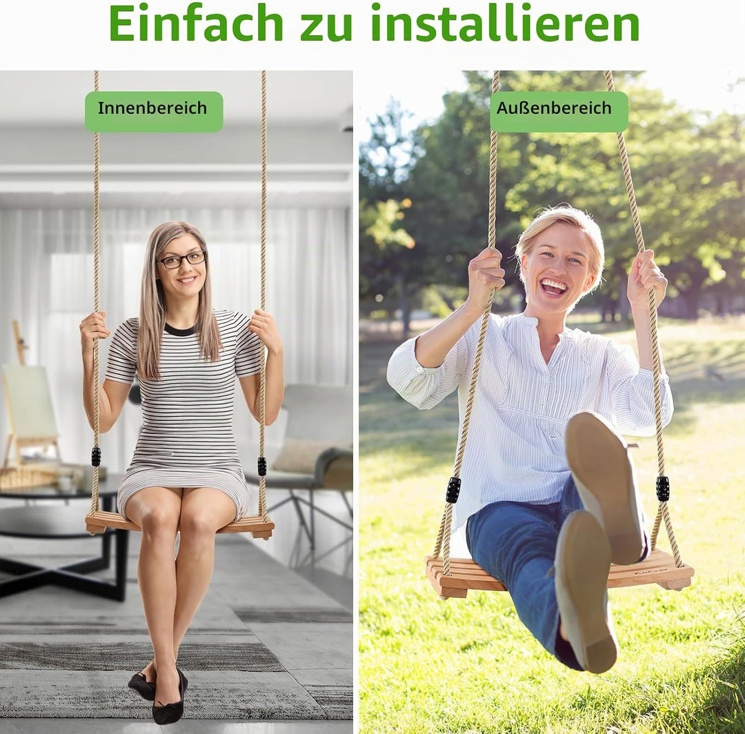 Holz Schaukelsitz, Garten Schaukel für Erwachsene Kinder Holz Schaukelsitz mit Einstellbares Seil bi