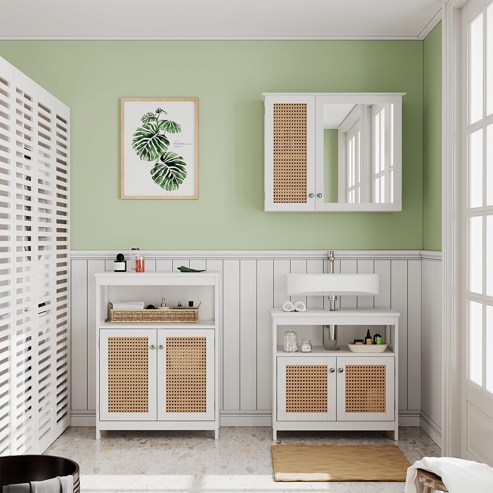 Vicco Midischrank Rosario, Weiss, 60 x 80 cm mit Türen und offenem Fach Sideboard, Sideboard