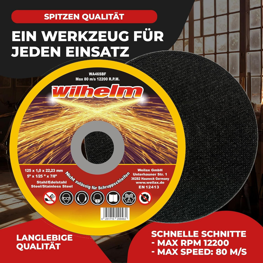 75 x Wilhelm Trennscheiben Ø 125 Edelstahl Metall Stahl Inox Blech Flexscheiben Extradünn