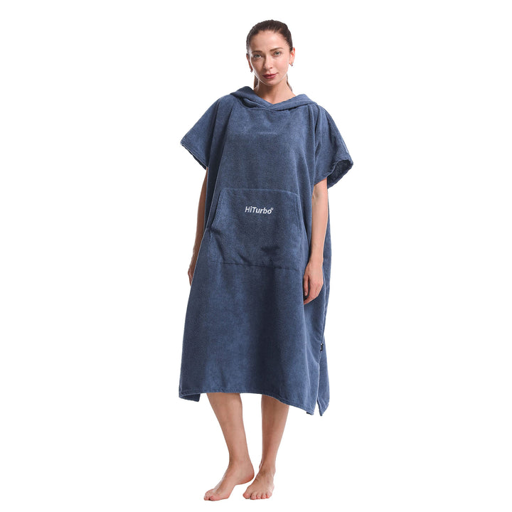 Hiturbo Wickelmantel Handtuch Poncho Surf Kurzarm Bademantel mit Kapuze 35 x 43 inch Navy, 35 x 43 i