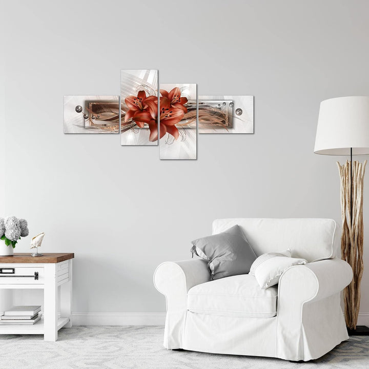 Runa Art Bild Modern Blumen Lilien - Made in Germany - Wandbilder Abstrakt Beige Braun 4 Teilig 0087