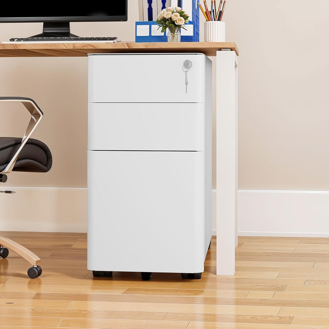 DWVO 3 verschliessbare Schubladen Metall Aktenschrank, Mobile Aktenschrank für Home Office, Unter Sc