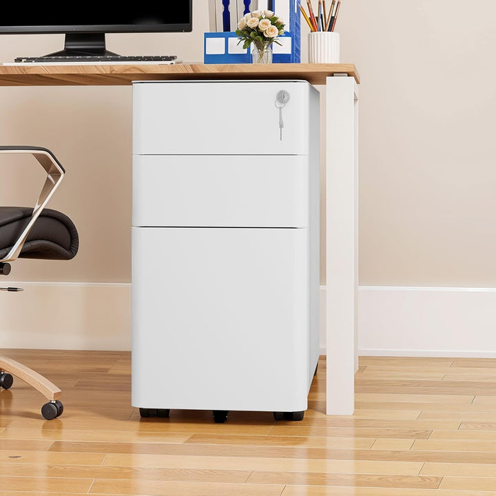 DWVO 3 verschliessbare Schubladen Metall Aktenschrank, Mobile Aktenschrank für Home Office, Unter Sc