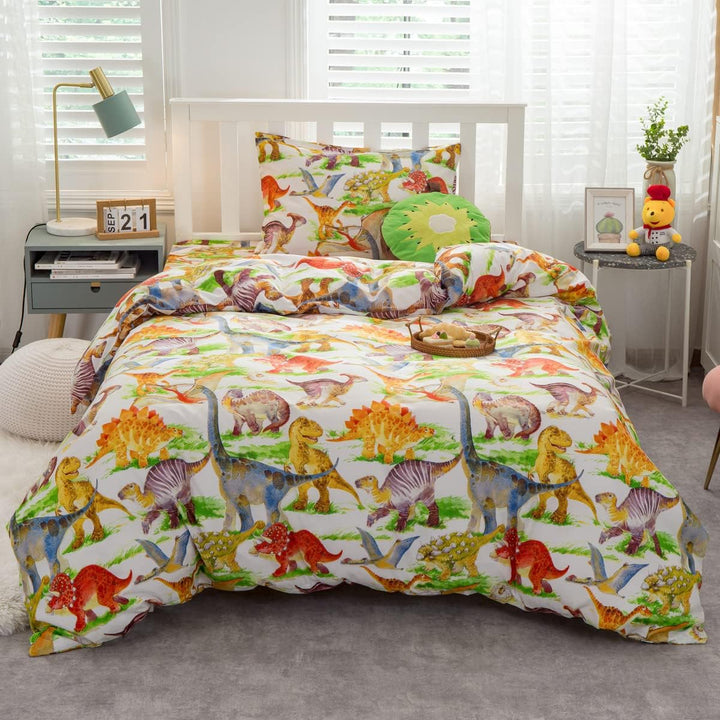 Bettwäsche-Set für Kinder, Motiv: Cartoon Dino, Bettwäsche, 220 x 240 cm, Dinosaur Boys Bettbezug fü