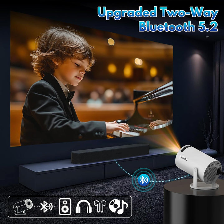 Mini Beamer, 1080P 4K Support 180°Dreh Tragbarer Streaming-Projektor, Klein Videoprojektor Unterstüt