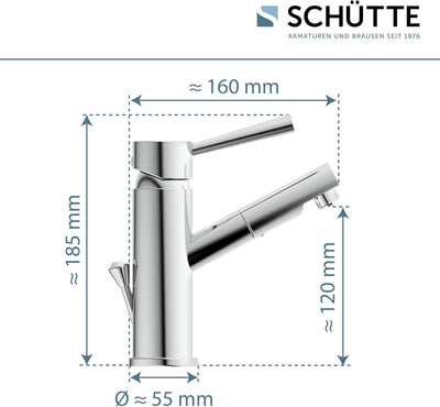 SCHÜTTE Waschtischarmatur CORNWALL Niederdruck, Badarmatur, Einhebelmischer mit Ablaufgarnitur, Chro