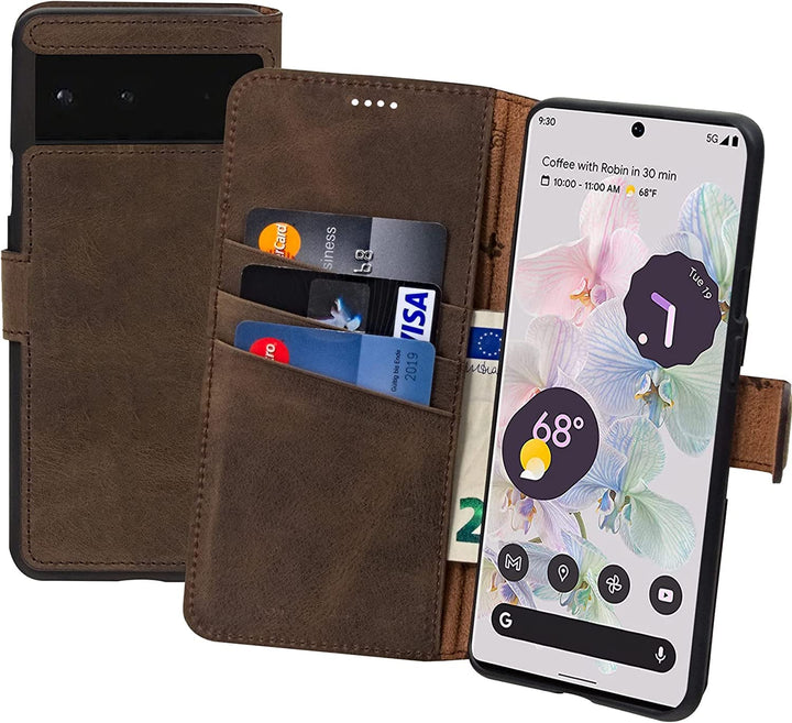 Suncase Book-Style Hülle kompatibel mit Google Pixel 7A 5G Leder Tasche (Slim-Fit) Lederhülle Handyt