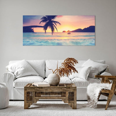 Wandbilder Dekoration Wohnzimmer Meer Strand Palme Panorama Bilder auf Leinwand 120x50cm Leinwandbil