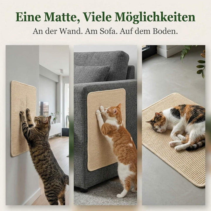 Sisal Kratzmatte für Katzen zur Wandmontage, 60x40cm Kratzmatte selbstklebend mit Klettband, Katzen