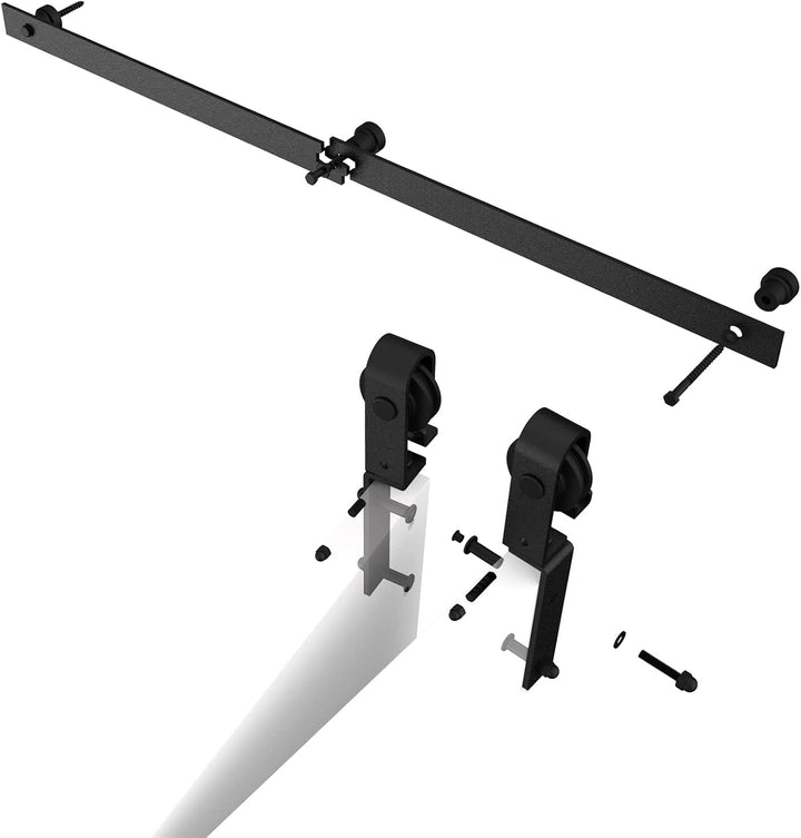 BONIKLUBA Doppelfalt-Schiebetür-Hardware-Set für 2 Türen, reibungslos und leise, schwarze Schiene, J