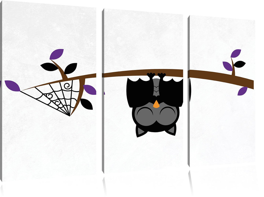 Pixxprint Fledermaus Eule auf AST als Leinwandbild/Grösse: 3 Teilig (120x80) cm/Wandbild/Kunstdruck/