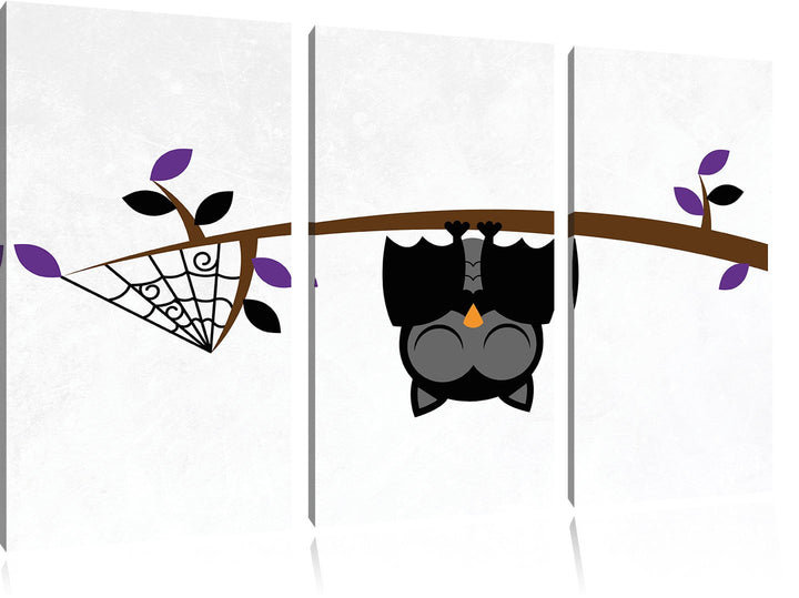 Pixxprint Fledermaus Eule auf AST als Leinwandbild/Grösse: 3 Teilig (120x80) cm/Wandbild/Kunstdruck/