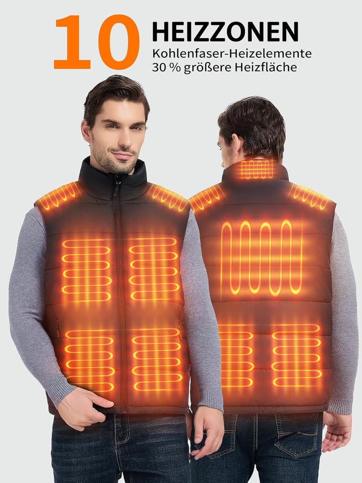 Beheizbare Weste Herren Damen mit Powerbank 18400mAh, 10 Heizzonen Heizweste Herren, Wärmeweste mit