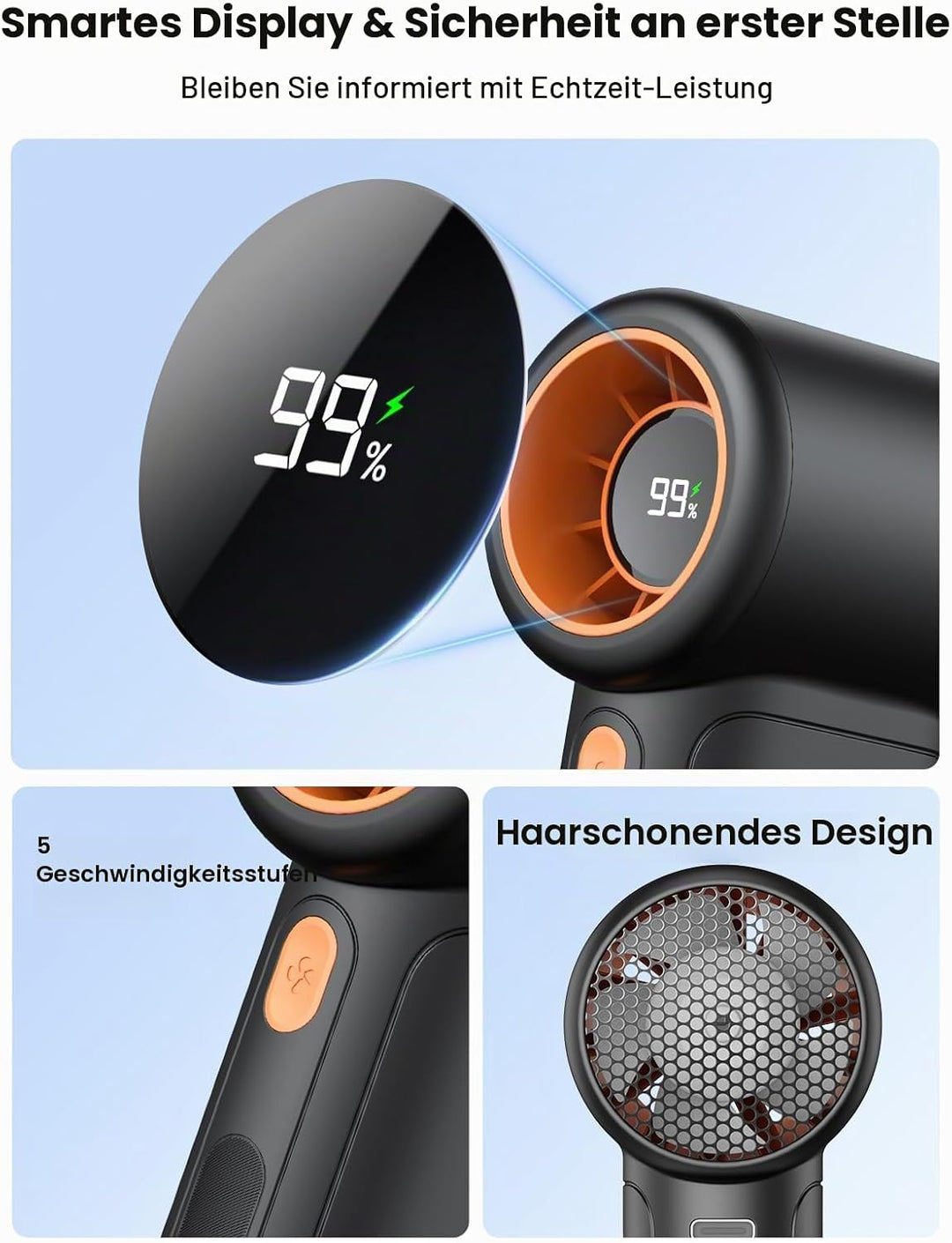 Warmco 10000mAh Turbo Tragbarer Handventilator, [36H Lange Laufzeit] USB Wiederaufladbarer Persönlic