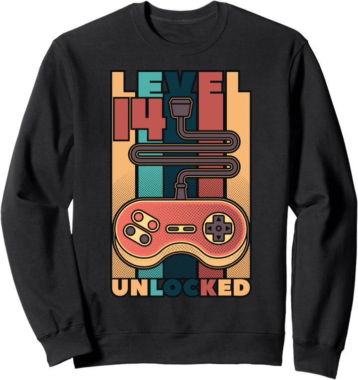 14th Birthday Boy Level 14 Unlocked Retro 14 Years Old Gift Sweatshirt
