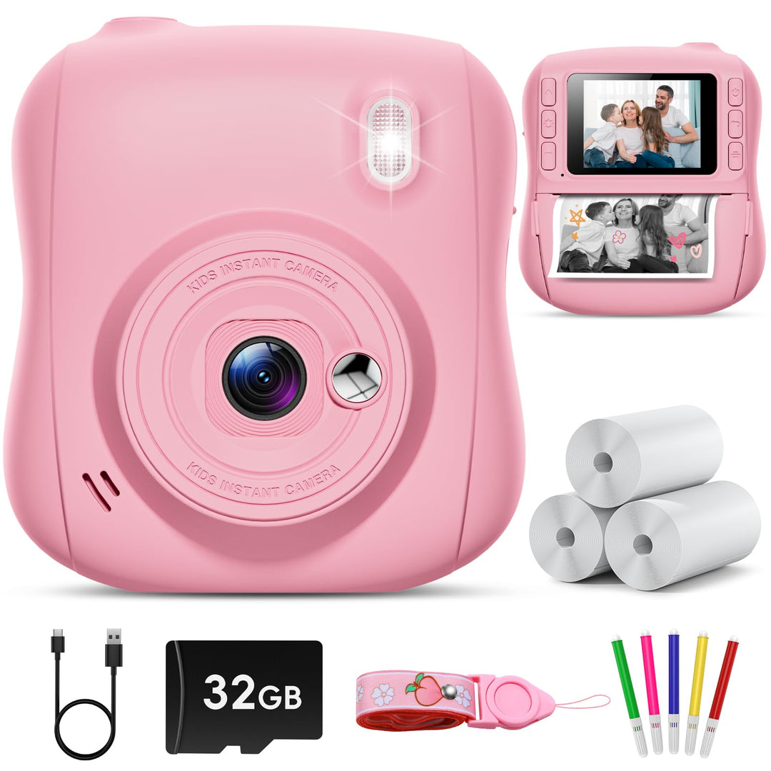 Hangrui Kinderkamera Sofortbildkamera, 14MP Sofortbildkamera Kinder mit 32G Karte & Druckpapier, 108