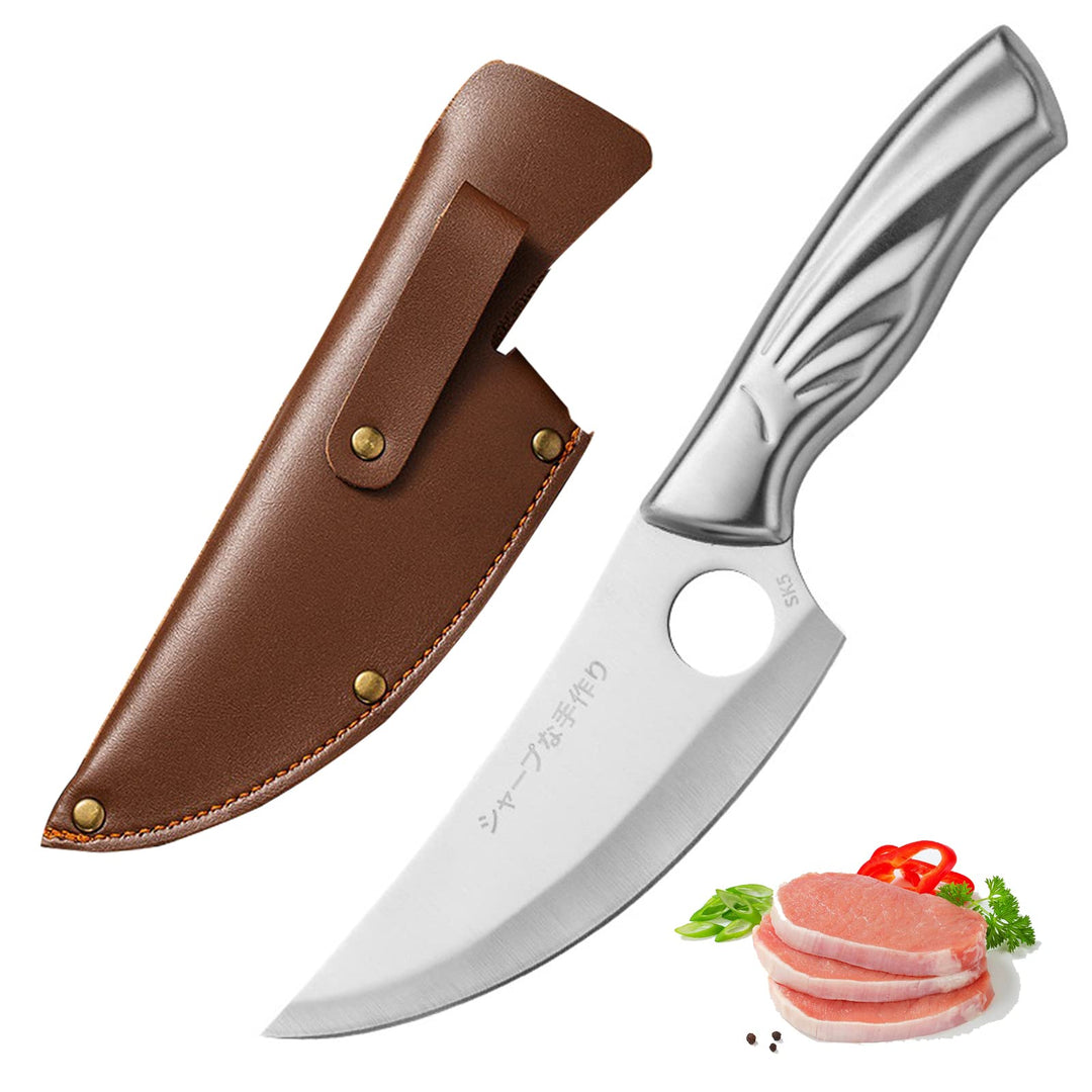 japanisches Kochmesser SK5 High Carbon Stahl Küche Kochmesser Outdoor Camping Kochen mit Lederscheid