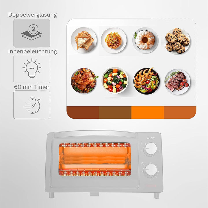 Mini Backofen 9 Liter | 60 min Timer | 800 Watt | 100°-230°C | Minibackofen | Backofen | Mini Oven |