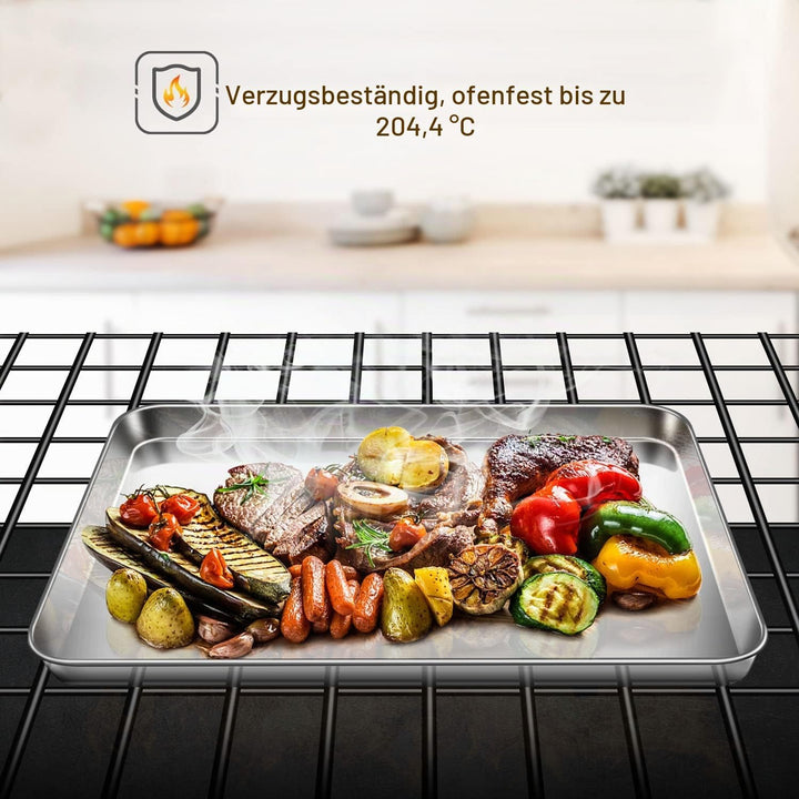 APLKER Backblech, Edelstahl Kuchenblech 2er Set, Rechteckige Ofenblech Pizzablech Fettpfanne für Bac
