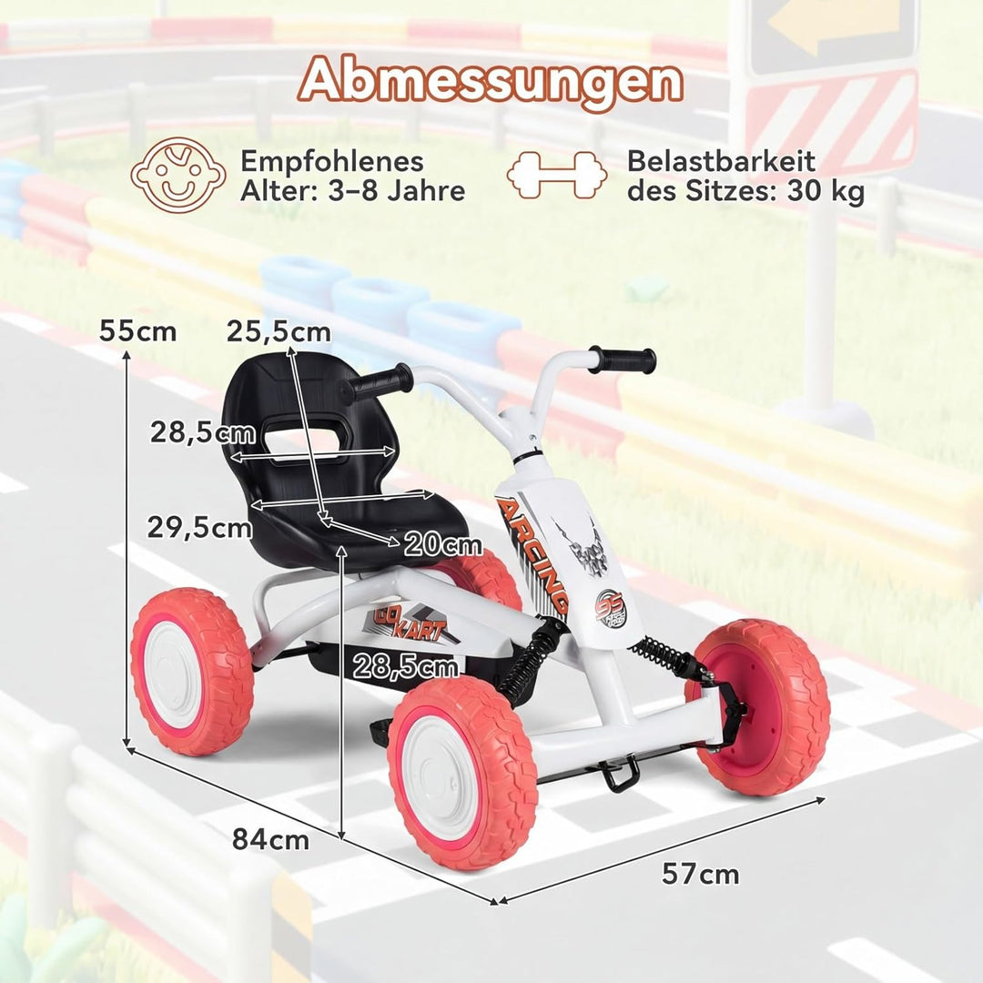 DREAMADE Kinder Go Kart, Gokart mit einstellbarem Sitz & Rückenlehne, Tretfahrzeug mit Vorwärts- & R