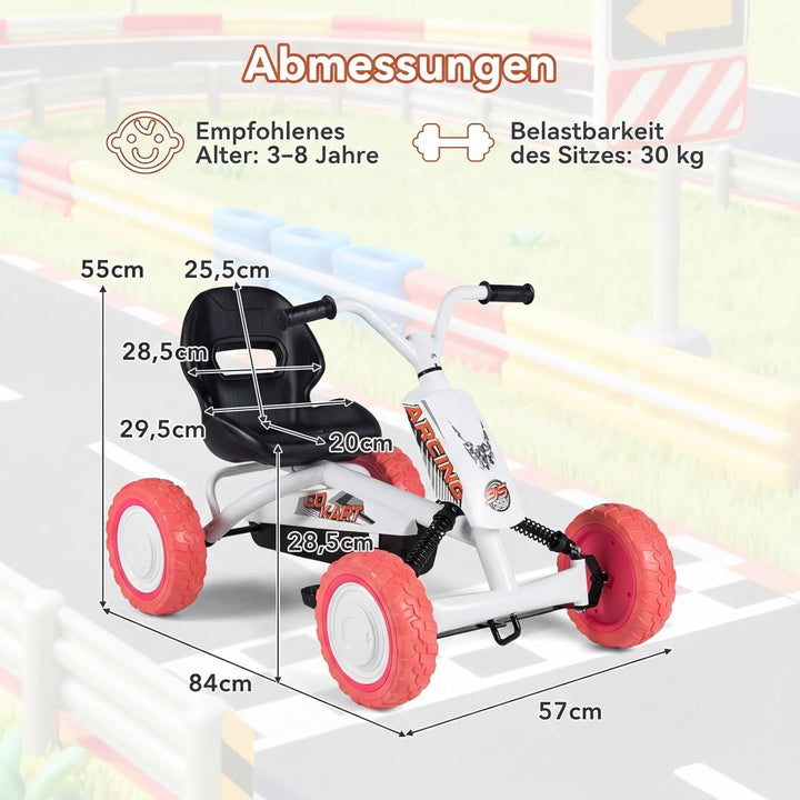 DREAMADE Kinder Go Kart, Gokart mit einstellbarem Sitz & Rückenlehne, Tretfahrzeug mit Vorwärts- & R