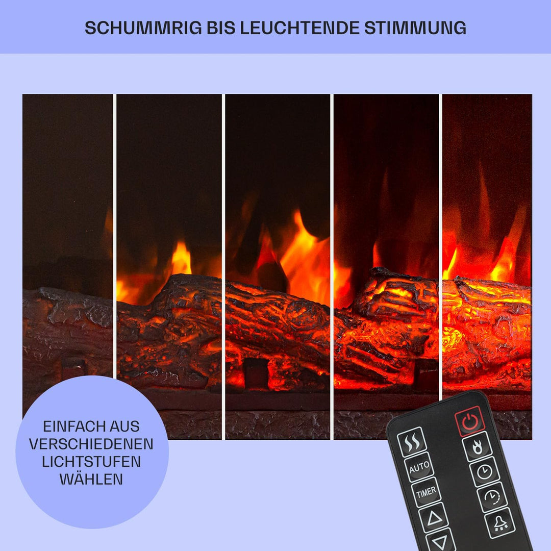 Klarstein Deko Kamin mit LED-Flammen, Elektro Kamin mit Heizung, 2000W Elektrisch, Sparsam, Wandkami