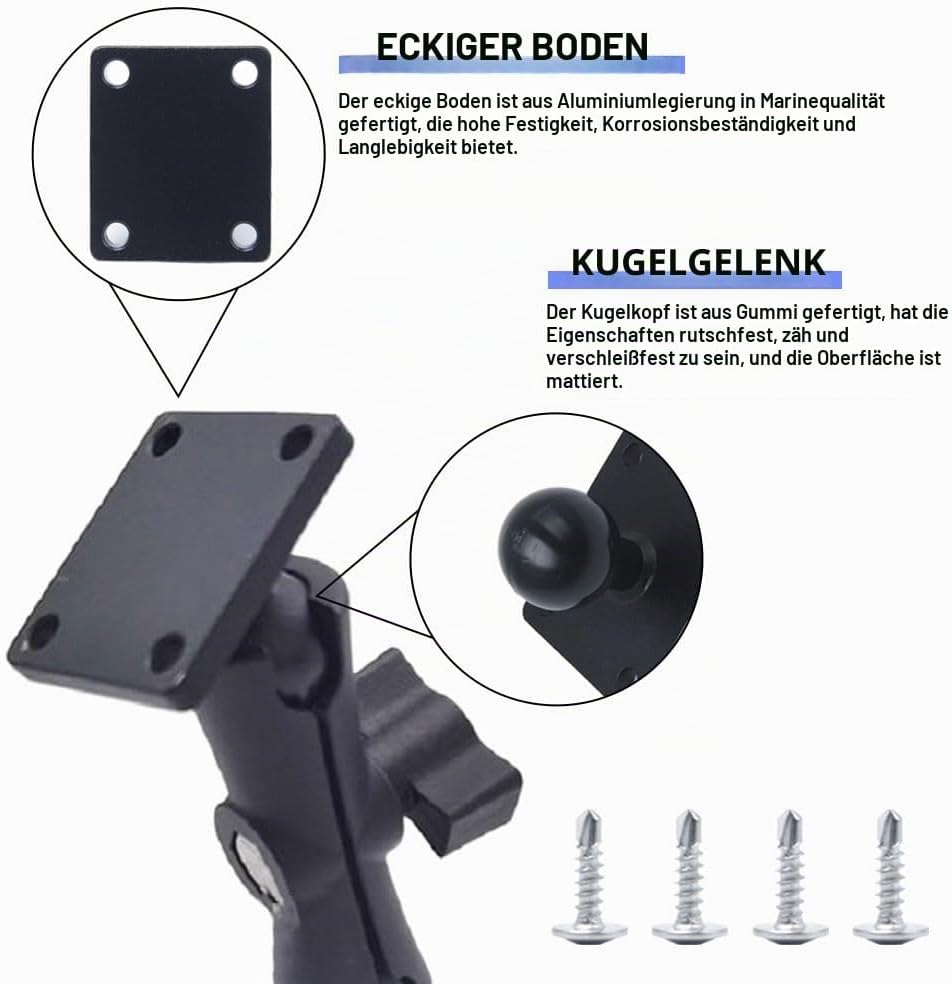 2 Stück 1 Zoll Handy Kugelverbindung mit Quadratischer Basis Kugelkopf Halterung Aluminium Handyhalt