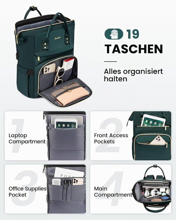 LOVEVOOK Rucksack Damen, Wasserdicht 15,6 Zoll Laptoptasche Gross Daypacks Schulrucksack Mädchen Tee