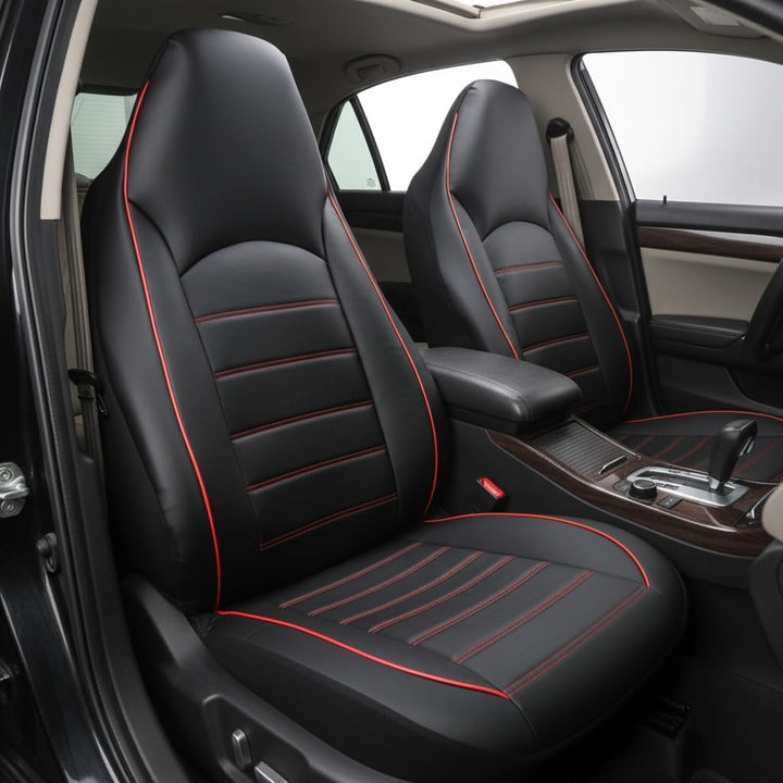 AUTOYOUTH Sitzbezüge Auto Vordersitze Universal Auto-Schonbezüge PU-Leder Sitzschoner Schwarz rot fü