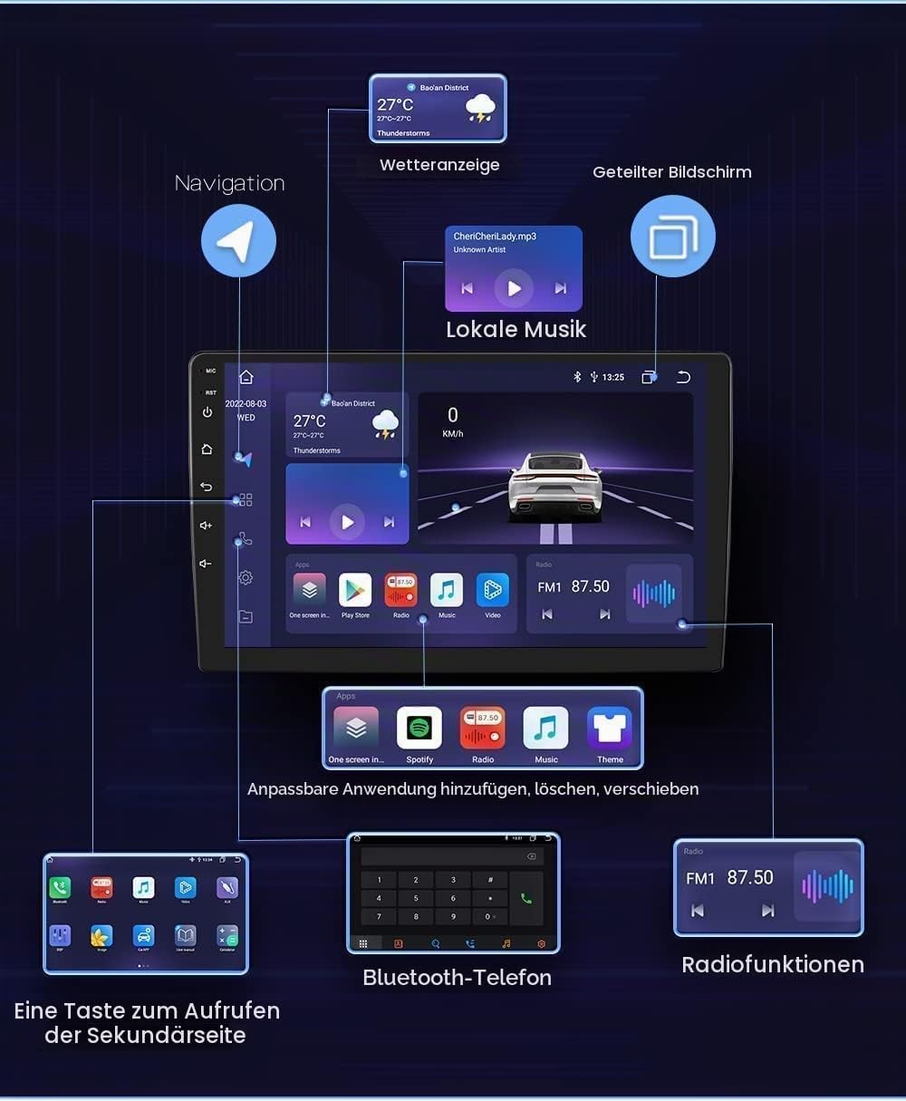 hizpo 9 Zoll Touchscreen Autoradio Kompatibel mit FIAT 500 2007-2014 mit Carplay/Android Auto 8-Core