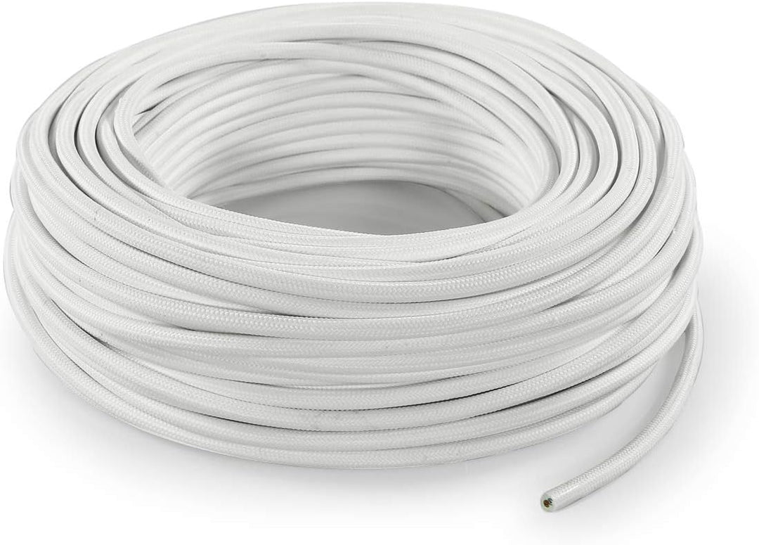 Textilkabel für Lampe, Stoffkabel 3-adrig (3x1,50mm²) - Weiss. Made in Italy (10 Meter), 10 Meter